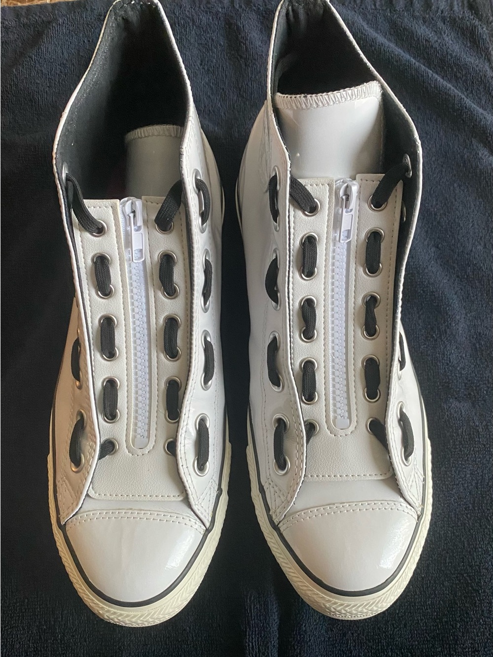 Men's White High-Top Zip Lace-Style Sneakers